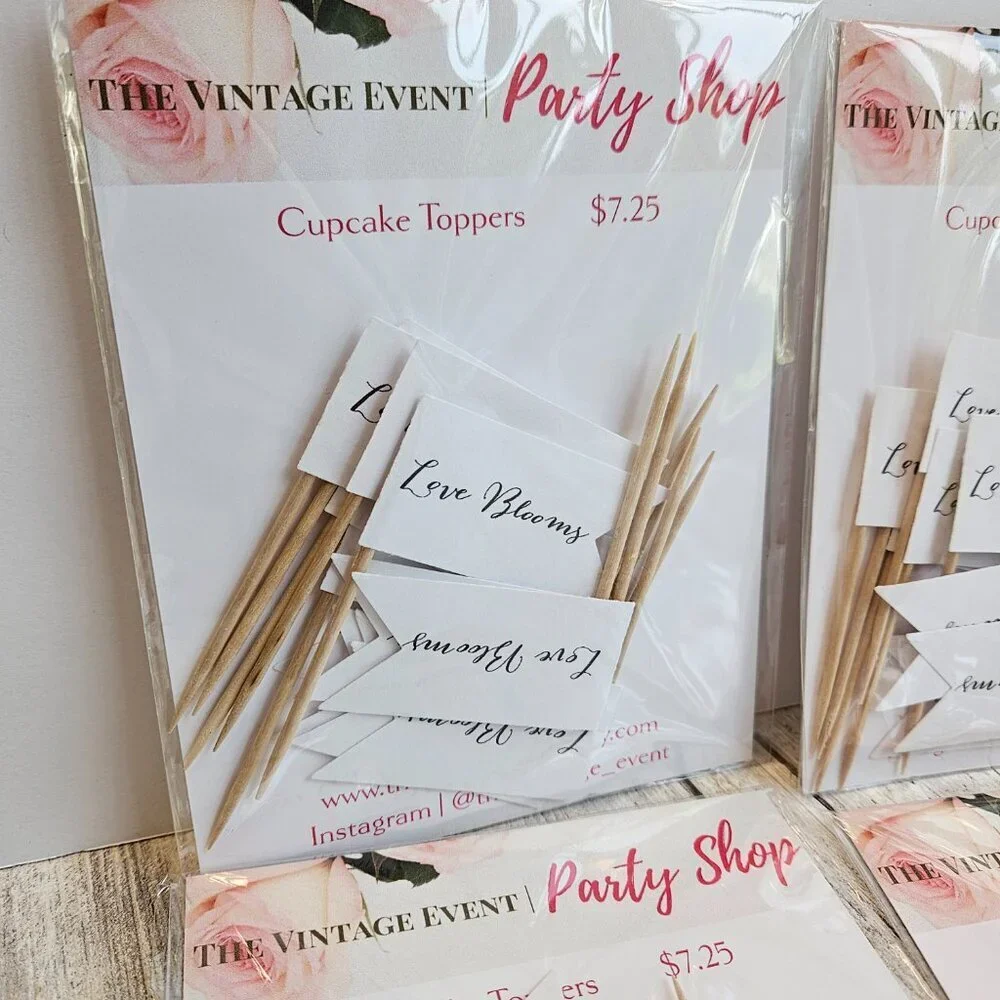 48 Love Blooms Favor Flags, Succulent Picks, Flower Tags for Baby Shower